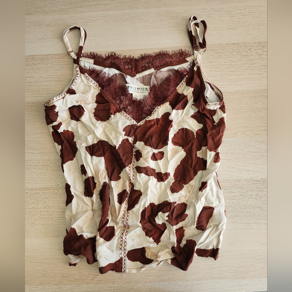 Idyllwind cowprint lace camisole spaghetti strap